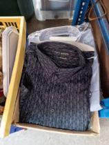 A box of Unused Mens shirts with varying collar sizes together with a mans sweat shirt