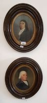 Early 20th century school, pair of portraits, oil on board, framed and glazed, oval frames, 35.5cm x