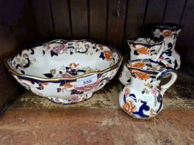 Masons Mandalay - a set of 3 graduated jugs and a large footed bowl approx 27cm diameter