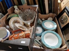 2 boxes containing Enoch Wedgwood 'Garden' dinner service and a box of mixed ceramics and glass