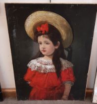 20th century school, oil on canvas, portrait of a young girl, 60cm x 80cm, unsigned, unframed.