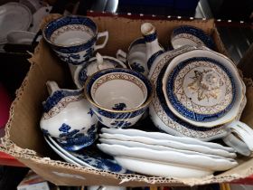 A box of Booths Real Old Willow blue and white tea ware - approx 21 pieces including....