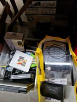 A box of assorted electricals, phones, laptop, coffee machine etc.