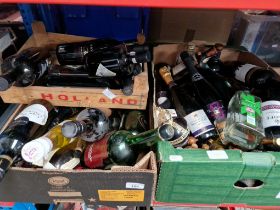 3 boxes of alcoholic beverages including port, red wine, miniatures, prosecco