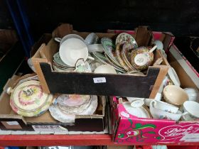 Three boxes containing part tea sets including Morley, Grace Teaware, Paragon, Old Royal....