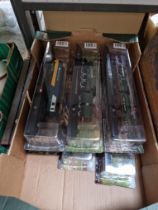 6 model railway engines on plinths in original packaging - each plinth is approx 38cm long