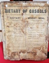An old workhouse poster 'Dietry of Casuals', mounted on board, 51.5cm x 66cm.