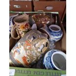 A box of oriental style vases and jugs etc including Indian Tree