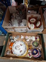 4 mixed boxes comprising various ceramics, glass and cutlery including Limoges, Cut crystal glasses,