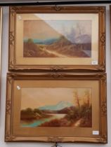 Pair of early 20th century school, oil on boards, landscape scenes, 45cm x 24.5cm, framed and