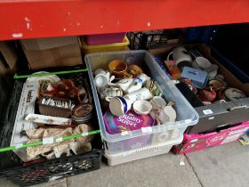 Five boxes of assorted china and glass etc.