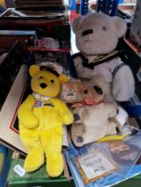 Assorted toys and teddies, including Pokemon stickers, an SS Titanic bear and two others, 1998