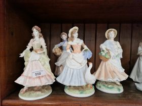 4 Royal Worcester figures - The Queen of the May, Market Day, Goose Girl and Baker’s Wife