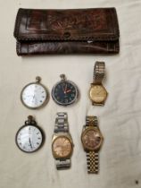 Assorted watches including a hallmarked silver pocket watch.