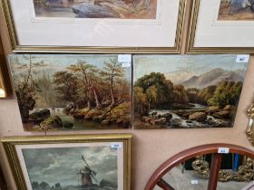 J Burrows (British 19th century), pair of oil on canvasses, river landscapes, one with fishers to