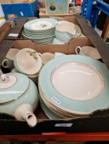 2 boxes of Johnson Bros tea and dinner wares including teapot, cups, saucers, bowls, plates, jugs