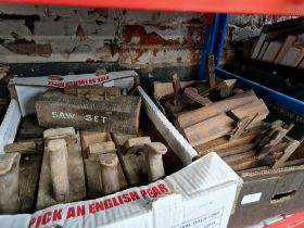 A box of vintage wood planes and a box of vintage rebate planes