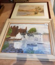 George J King (British 20th century), two original works, a harbour scene, oil on board and a
