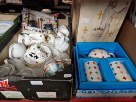 A mixed lot comprising various ceramics, teapots, cups, saucers, King Arthur figure, Artforum '