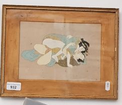 A 20th century Japanese erotic painting, signed with character mark to lower right, framed and