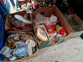 2 boxes of glass and 2 boxes of ceramics including steins