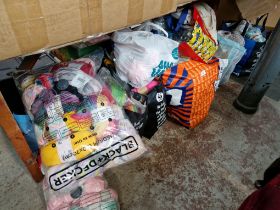 A large quantity (approx 14 bags and a box) of wool, mainly unused, James Sebright etc. some half