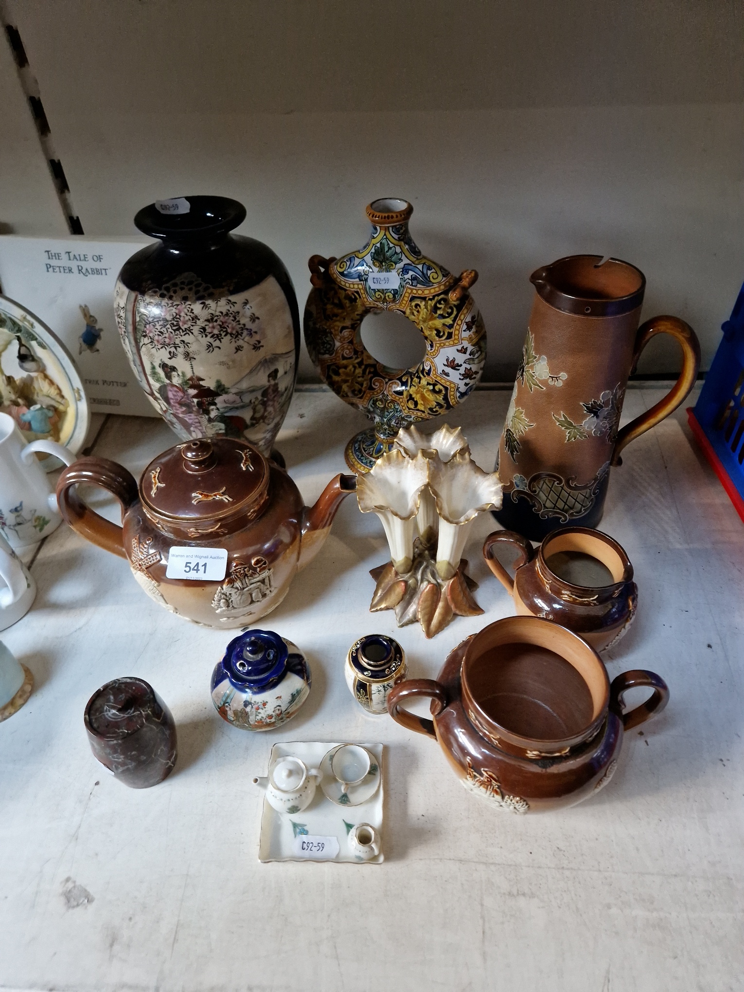 A mixed lot of ceramics including four pieces of Royal Doulton stoneware, a Japanese Satsuma vase, a