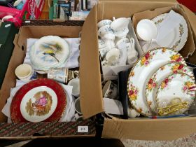 Two boxes of ceramics, including Richmond, Royal Vale, Imperial tea wares, various collectors...