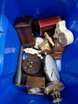A box of various types of small clocks, travel, alarm and carriage
