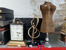 Clock, mini wicker mannequin, Brass figure