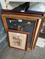 Various pictures and prints including Fred Slocombe etching, Alfred Heaton-Cooper print, a
