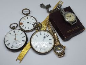 Two hallmarked silver pocket watches and others.