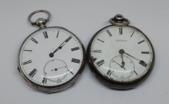 Two hallmarked silver open faced pocket watches.