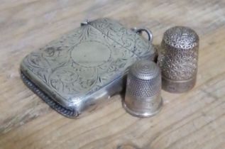 Two Charles Horner silver thimbles and a hallmarked silver vesta.