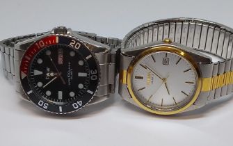 Two Pulsar quartz wristwatches; one 100m diver's style watch with pepsi bezel and the other