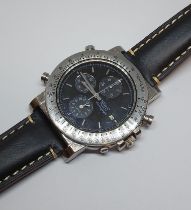 A Seiko Quartz Chronograph stainless steel wristwatch, ref. 7T32, case diam. 40mm, later leather