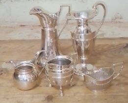 Five hallmarked silver jugs, various dates and makers, gross wt. 12ozt.