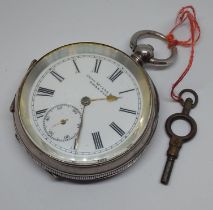 A Swiss silver cased open faced pocket watch, signed John Myers & Co, diam. 50mm.