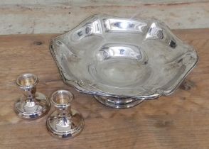 Hallmarked silver comprising a pedestal dish weight 11.9ozt and a pair of hallmarked silver