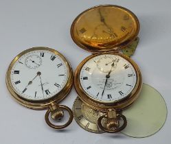 Two gold plated pocket watches: Thomas Russell & Son and a Waltham Traveller, together with a dial