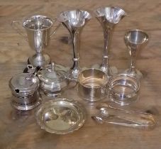 Assorted hallmarked silver including napkin rings, vases, mustards etc.