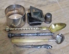 A mixed lot of hallmarked and foreign silver comprising a Swedish silver gilt spoon, a stamp box,