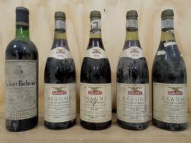 Four bottles of Calvet 1976 Beaune and a bottle of 1970 Chateau La Tour Bicheau.