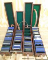 Four wooden boxes of lantern slides, many labelled 'Southampton Camera Club', various scenes