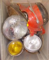 A box of assorted vintage/classic vehicles lamps.