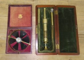 A Reads lavement pump in mahogany case and a cased anemometer.