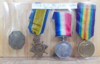 A WWI group of three awarded to 12908 Private C. Coulthard Royal Lancashire Regiment, with tag.