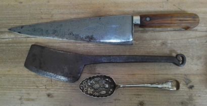 A French early 20th century 12" butcher's knife stamped 'Charles 66. R. Montorgueil Paris', together