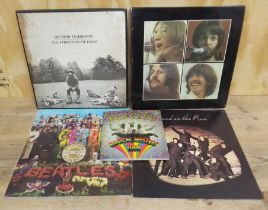 The Beatles and associated, five LPs and an EP; George Harrison All Things Must Pass, Let It Be