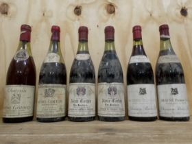 Six bottles of vintage 1970s wine; Louis Jadot 1979 Aloxe Corton, Louis Latour 1970 Corton